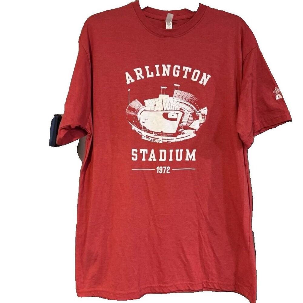 Texas Rangers Arlington Stadium 1972 Graphic Tee Red XL Taco Casa Promo Shirt